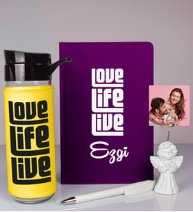 Kişiye Özel Defter Kalem Matara Ve Fotoğraflı Notluk Seti 93511 (Mor)