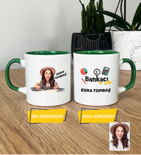 Kişiye Özel Karikatürlü Kadın Bankacı Kupa Bardak Kadın Bankacıya Hediye (Yeşil)