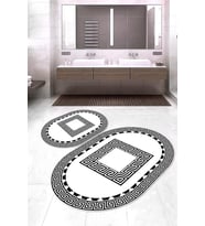 Dijital Baskılı Kaymaz Taban Yıkanabilir Oval 2'li Klozet Takımı Banyo Paspası NOKZ-SD-604 (Beyaz)