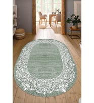 Dijital Baskılı Kaymaz Taban Yıkanabilir Oval Salon Halısı Mutfak Halısı Yolluk NDO-HK-128 (Yeşil)