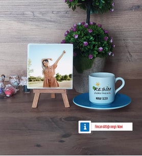 Resim Öğretmeni Fotoğraflı Dekoratif Taş, Ahşap Altlıklı Türk Kahvesi Fincanı Hediye (Model 5)