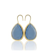 Kadir Jewellery 22 Ayar Altın Kaplama Damla Taşlı Küpe -El İşçiliği Ve Hipoalerjenik Küpe (Gece Mavisi)