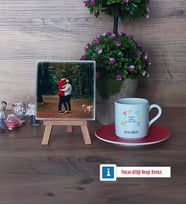 Doğum Günü Hediyesi Fotoğraflı Dekoratif Taş, Ahşap Altlıklı Türk Kahvesi Fincanı Hediye (Model 3)