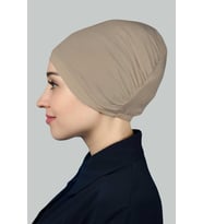 Hazır Pratik Geçmeli Lastikli Tesettür Bone (Açık Vizon)