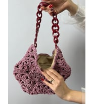 EL ÖRGÜSÜ ÇİÇEKLİ KADIN EL ÇANTASI 30X27 CM (Pembe)
