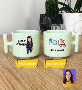Kişiye Özel Karikatürlü Polis Hediye Pastel T Kupa Kadın Polise Polisler Günü Hediyesi (Yeşil)