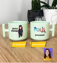 Kişiye Özel Karikatürlü Polis Hediye Pastel T Kupa Kadın Polise Polisler Günü Hediyesi (Yeşil)