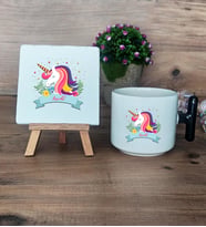 Kişiye Özel Unicorn Hediye Seti Kupa Bardak T Kulplu ve Dekoratif Taş Arkadaşa Sevgiliye Hediye  (Model 6)