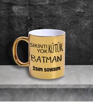 Batman Temalı Kişiye Özel İsim ve/veya Fotoğraflı Kupa Bardak No:X025-072 (Gold)