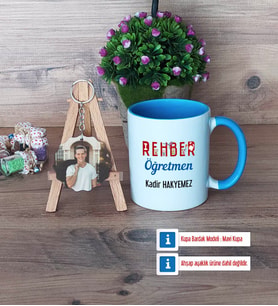 Rehber Öğretmen Kupa Bardak Beyaz ve Fotoğraflı Ahşap Anahtarlık Hediye (Model 4)