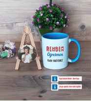 Rehber Öğretmen Kupa Bardak Beyaz ve Fotoğraflı Ahşap Anahtarlık Hediye (Model 4)