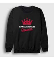 Presmono Unisex Beyaz Backgammon Queen Tavla Kraliçesi Oyun Sweatshirt 417559tt (Siyah)