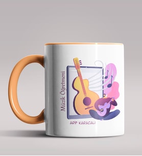 Kişiye Özel Müzik Öğretmeni Tasarımlı Siyah Renk Kupa Bardak  (Turuncu)