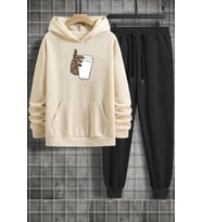 Unisex Tupac Coffee Baskılı Eşofman Takımı (Bej)