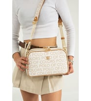 Paul Brand Kadın 5 Bölmeli Monogram Postacı Omuz Çantası 28x17cm Mds3011 (Krem)