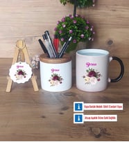 İsme Özel Doğum Günü Hediyesi Hediye Sepeti Kalemlik, Kupa Bardak Sihirli, Ahşap Anahtarlık Hediye (Model 1)