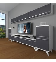 Decoraktiv Ekoflex 9 Mdf Retro Tv Ünitesi Tv Sehpası (Beyaz - Antrasit)