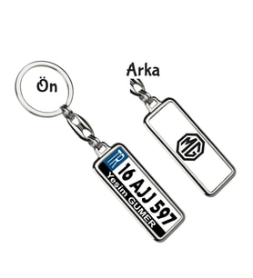 Kişiye Özel MG Siyah Logo Tema Plaka Anahtarlık (Gümüş)