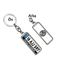 Kişiye Özel MG Siyah Logo Tema Plaka Anahtarlık (Gümüş)