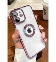 iPhone 11 Kılıf Köşeleri Renkli Şeffaf Kamera Korumalı Silikon Luxury Kapak (Rose)