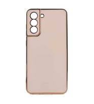 Samsung Galaxy S21 FE Kılıf Kenarları Gold Kamera Korumalı Renkli Pastel Silikon Açık Yeşil BARK (Rose - Gold)