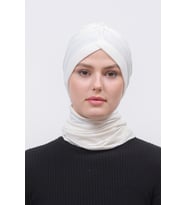 İnci Taçlı Atkılı Tesettür Bone (Ekru)