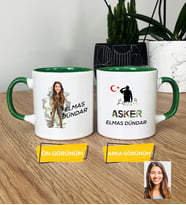 Kişiye Özel Karikatürlü Kadın Asker Kupa Bardak Asker Sevgiliye Doğum Günü Hediyesi (Yeşil)