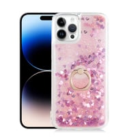 Apple iPhone 14 Pro Max Kılıf Milce Simli Pullu Yüzüklü Kılıf (Pembe)