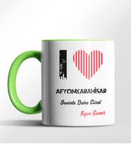 Kişiye Özel Afyonkarahisar Seninle Daha Güzel Tema Siyah Renk Kupa (Yeşil)