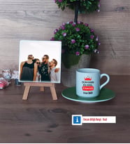 Arkadaşa Hediye Fotoğraflı Dekoratif Taş, Ahşap Altlıklı Türk Kahvesi Fincanı HediyeDoğum Günü Hediyesi (Model 9)