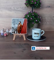 Maden Mühendisi Fotoğraflı Dekoratif Taş, Ahşap Altlıklı Türk Kahvesi Fincanı Hediye (Model 7)