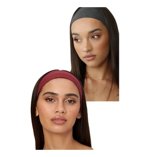 2'li Spor Saç Bantları - Kadın & Erkek Spor Tenis Yoga Koşu Makyaj Cilt Maskesi Yüz Yıkama Tarz Ter Kafa Bandı Unisex Kombin Esnek Saç Bandı Seti (Gri-Bordo)