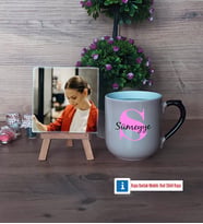 Baş Harf ve İsim Fotoğraflı Dekoratif Taş, Kupa Bardak Beyaz Hediye (Model 10)