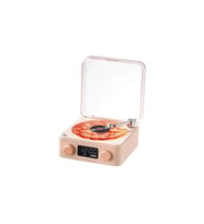 Waves Nostalji Plak Görünümlü Bluetooth Hoparlör 3D Ses Dalgası Retro Müzik Plak (Pembe)