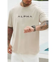 Unisex Alpha Baskılı T-shirt (Bej)
