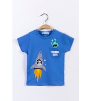 Toontoy Erkek Çocuk Cep Detaylı Baskılı Tişört (Saks)