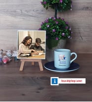 Matematik Öğretmeni Fotoğraflı Dekoratif Taş, Ahşap Altlıklı Türk Kahvesi Fincanı HediyeÖğretmenler Günü Hediyesi (Model 4)