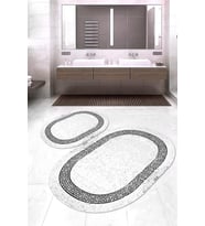 Dijital Baskılı Kaymaz Taban Yıkanabilir Oval 2'li Klozet Takımı Banyo Paspası NOKZ-SD-1077 (Gri)
