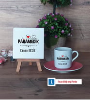 Paramedik Dekoratif Taş, Türk Kahvesi Fincanı Kırmızı İsme Özel Hediye (Model 4)