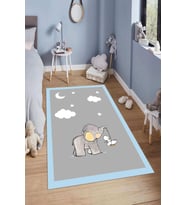 Dijital Baskılı Kaymaz Taban Yıkanabilir Kolay Temizlenir Modern Çocuk Odası Halısı NDÇ-HT-903 (Mavi)
