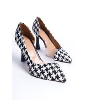 New Angel 853 Kadın Topuklu Şeffaf Detaylı Stiletto Ayakkabı (Siyah - Beyaz)