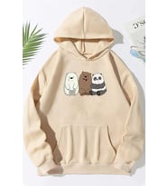 Unisex Kafadar Ayılar Baskılı Sweatshirt (Bej)