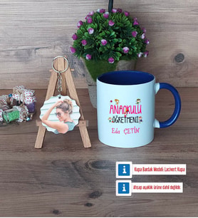 Anaokulu Öğretmeni Kupa Bardak Beyaz ve Fotoğraflı Ahşap Anahtarlık Hediye Öğretmenler Günü Hediyesi (Model 3)