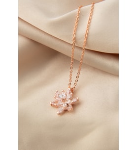 Elika Silver Kadın 14K Lotus Model Model Kolye (Beyaz)