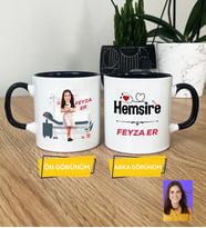 Kişiye Özel Karikatürlü Hemşire Hediye Kupa Bardak Kadın Hemşireye Tıp Bayramı Hediyesi (Siyah)