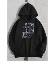 Looking Baskılı Oversize Sweatshirt (Siyah)
