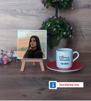 Matematik Mühendisi Fotoğraflı Dekoratif Taş, Ahşap Altlıklı Türk Kahvesi Fincanı Hediye (Model 3)