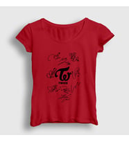 Presmono Kadın Sarı Signs K-Pop Twice T-Shirt 281703tt (Kırmızı)