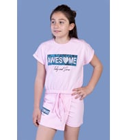 Toontoy Kız Çocuk Awesome Baskılı Şortlu Takım (Açık Pembe)