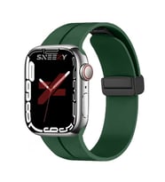 Apple Watch 42mm 44mm 45mm Seri 1 2 3 4 5 6 7 8 Se Uyumlu Coastal Manyetik Tokalı Silikon Kordon (Koyu Yeşil)
